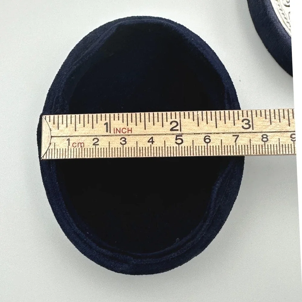 1990 Godinger Silver Art Co Navy Blue Velvet Trinket Jewelry Box Oval Ornate 4